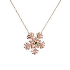 Lumi Kar Tanesi Kolye - Yeşil kuvars ve pembe kuvars 8 ayar rose altın kolye (40 cm rose altın rolo zincir) #1fcoj0t