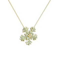 Lumi Kar Tanesi Kolye - Swarovski ve akuamarin 8 ayar altın kolye (40 cm altın rolo zincir) #1fcw1j6