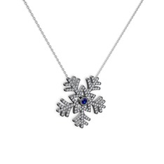 Lab safir ve pırlanta 925 ayar siyah rodyum kaplama gümüş kolye (1.012 karat, 40 cm beyaz altın rolo zincir)
