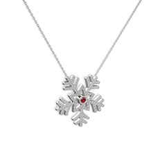 Lumi Kar Tanesi Kolye - Garnet ve swarovski 14 ayar beyaz altın kolye (40 cm beyaz altın rolo zincir) #1hb2ecu