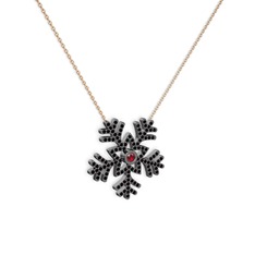 Lumi Kar Tanesi Kolye - Garnet ve siyah zirkon 925 ayar siyah rodyum kaplama gümüş kolye (40 cm rose altın rolo zincir) #1hcgkzc