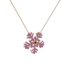 Lumi Kar Tanesi Kolye - Yeşil kuvars ve ametist 14 ayar rose altın kolye (40 cm rose altın rolo zincir) #1hwi5gw