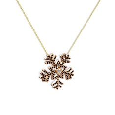 Lumi Kar Tanesi Kolye - Beyaz zirkon ve siyah zirkon 18 ayar rose altın kolye (40 cm altın rolo zincir) #1ieswfg