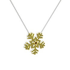 Lumi Kar Tanesi Kolye - Dumanlı kuvars ve peridot 8 ayar altın kolye (40 cm gümüş rolo zincir) #1ive2rd