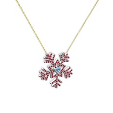 Akuamarin ve garnet 925 ayar gümüş kolye (40 cm altın rolo zincir)