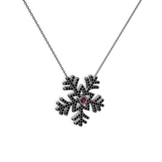 Lumi Kar Tanesi Kolye - Rodolit garnet ve siyah zirkon 925 ayar siyah rodyum kaplama gümüş kolye (40 cm gümüş rolo zincir) #1jev67e
