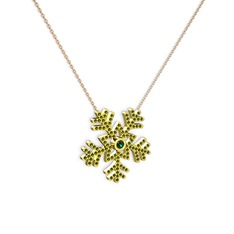 Yeşil kuvars ve peridot 14 ayar altın kolye (40 cm rose altın rolo zincir)