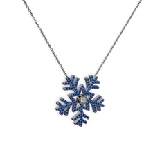 Lumi Kar Tanesi Kolye - Swarovski ve lab safir 925 ayar siyah rodyum kaplama gümüş kolye (40 cm gümüş rolo zincir) #1k88b5x