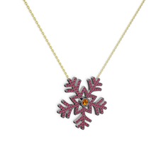 Lumi Kar Tanesi Kolye - Sitrin ve rodolit garnet 925 ayar siyah rodyum kaplama gümüş kolye (40 cm altın rolo zincir) #1knmyoh