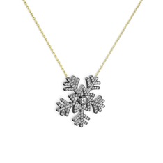 Lumi Kar Tanesi Kolye - Pırlanta ve swarovski 925 ayar siyah rodyum kaplama gümüş kolye (0.11 karat, 40 cm gümüş rolo zincir) #1kwciwq