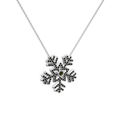 Lumi Kar Tanesi Kolye - Peridot ve siyah zirkon 925 ayar gümüş kolye (40 cm beyaz altın rolo zincir) #1kxexzf