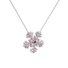 Lumi Kar Tanesi Kolye - Garnet ve pembe kuvars 14 ayar beyaz altın kolye (40 cm beyaz altın rolo zincir) #1le8pvg