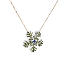 Lumi Kar Tanesi Kolye - Lab safir ve peridot 14 ayar beyaz altın kolye (40 cm rose altın rolo zincir) #1lhddyk
