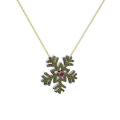 Lumi Kar Tanesi Kolye - Garnet ve peridot 925 ayar siyah rodyum kaplama gümüş kolye (40 cm altın rolo zincir) #1lqhtnl