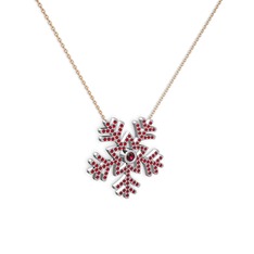 Rodolit garnet ve garnet 925 ayar gümüş kolye (40 cm rose altın rolo zincir)