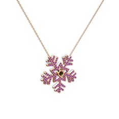 Peridot ve ametist 14 ayar rose altın kolye (40 cm rose altın rolo zincir)