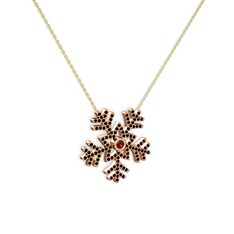 Rodolit garnet ve siyah zirkon 8 ayar rose altın kolye (40 cm gümüş rolo zincir)