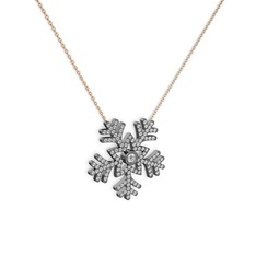 Lumi Kar Tanesi Kolye - Swarovski ve beyaz zirkon 925 ayar siyah rodyum kaplama gümüş kolye (40 cm rose altın rolo zincir) #1oehhn2