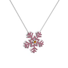 Sitrin ve rodolit garnet 14 ayar beyaz altın kolye (40 cm beyaz altın rolo zincir)