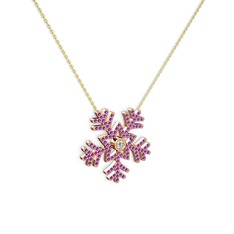 Swarovski ve ametist 18 ayar rose altın kolye (40 cm altın rolo zincir)