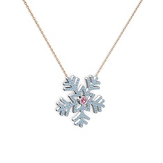 Lumi Kar Tanesi Kolye - Pembe kuvars ve akuamarin 18 ayar beyaz altın kolye (40 cm rose altın rolo zincir) #1p9wi3u