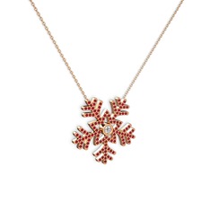 Lumi Kar Tanesi Kolye - Pırlanta ve garnet 14 ayar rose altın kolye (0.11 karat, 40 cm rose altın rolo zincir) #1pbaqif