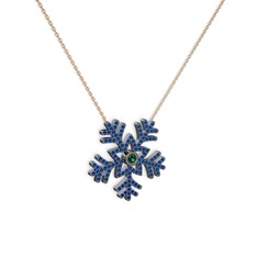 Yeşil kuvars ve lab safir 925 ayar siyah rodyum kaplama gümüş kolye (40 cm rose altın rolo zincir)