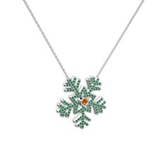 Lumi Kar Tanesi Kolye - Sitrin ve yeşil kuvars 925 ayar gümüş kolye (40 cm beyaz altın rolo zincir) #1qs9qws