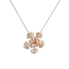 Lumi Kar Tanesi Kolye - Sitrin ve beyaz zirkon 925 ayar rose altın kaplama gümüş kolye (40 cm beyaz altın rolo zincir) #1qucvhi