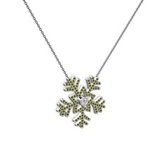 Swarovski ve peridot 8 ayar beyaz altın kolye (40 cm gümüş rolo zincir)