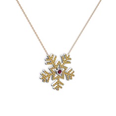 Rodolit garnet ve sitrin 14 ayar beyaz altın kolye (40 cm rose altın rolo zincir)