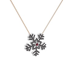 Rodolit garnet ve siyah zirkon 14 ayar beyaz altın kolye (40 cm rose altın rolo zincir)