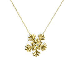 Lumi Kar Tanesi Kolye - Swarovski ve dumanlı kuvars 8 ayar altın kolye (40 cm altın rolo zincir) #1tbes1r