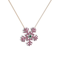 Yeşil kuvars ve rodolit garnet 925 ayar gümüş kolye (40 cm rose altın rolo zincir)