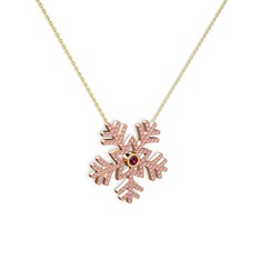 Lumi Kar Tanesi Kolye - Rodolit garnet ve pembe kuvars 925 ayar rose altın kaplama gümüş kolye (40 cm altın rolo zincir) #1uc7ps7