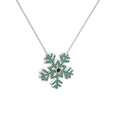 Peridot ve yeşil kuvars 14 ayar beyaz altın kolye (40 cm beyaz altın rolo zincir)