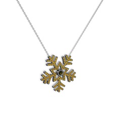 Peridot ve sitrin 925 ayar siyah rodyum kaplama gümüş kolye (40 cm beyaz altın rolo zincir)