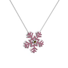 Dumanlı kuvars ve rodolit garnet 8 ayar beyaz altın kolye (40 cm beyaz altın rolo zincir)
