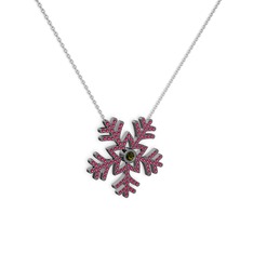Lumi Kar Tanesi Kolye - Peridot ve rodolit garnet 925 ayar siyah rodyum kaplama gümüş kolye (40 cm beyaz altın rolo zincir) #1xjs9pb