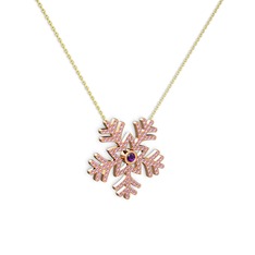 Ametist ve pembe kuvars 14 ayar rose altın kolye (40 cm altın rolo zincir)