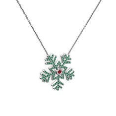 Lumi Kar Tanesi Kolye - Garnet ve yeşil kuvars 18 ayar beyaz altın kolye (40 cm gümüş rolo zincir) #1xumhhg
