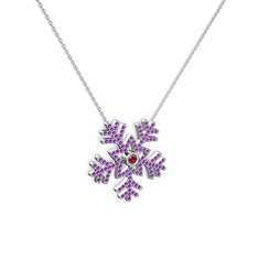 Garnet ve ametist 925 ayar gümüş kolye (40 cm beyaz altın rolo zincir)