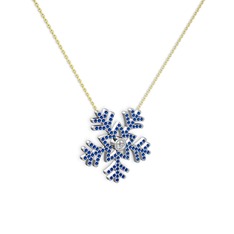 Lumi Kar Tanesi Kolye - Swarovski ve lab safir 14 ayar beyaz altın kolye (40 cm altın rolo zincir) #1ypthg1