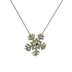 Lumi Kar Tanesi Kolye - Peridot 8 ayar beyaz altın kolye (40 cm gümüş rolo zincir) #2koouh