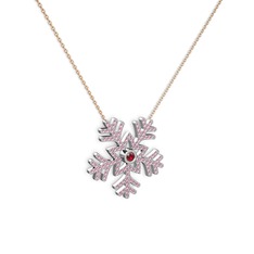 Garnet ve pembe kuvars 925 ayar gümüş kolye (40 cm rose altın rolo zincir)