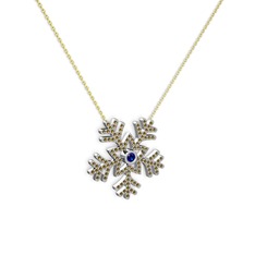 Lab safir ve dumanlı kuvars 925 ayar gümüş kolye (40 cm gümüş rolo zincir)