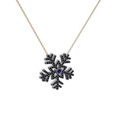 Lumi Kar Tanesi Kolye - Lab safir ve siyah zirkon 925 ayar siyah rodyum kaplama gümüş kolye (40 cm rose altın rolo zincir) #33uyka