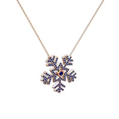 Lab safir 14 ayar rose altın kolye (40 cm gümüş rolo zincir)