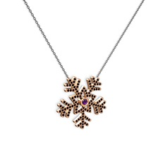 Lumi Kar Tanesi Kolye - Ametist ve siyah zirkon 14 ayar rose altın kolye (40 cm gümüş rolo zincir) #44bqh4