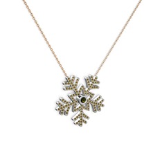 Lumi Kar Tanesi Kolye - Peridot ve dumanlı kuvars 18 ayar beyaz altın kolye (40 cm rose altın rolo zincir) #4enm39